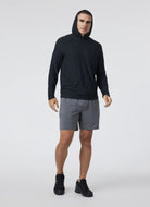 Vuori Men's Strato Tech Hoodie in Black Heather Full Length Front View