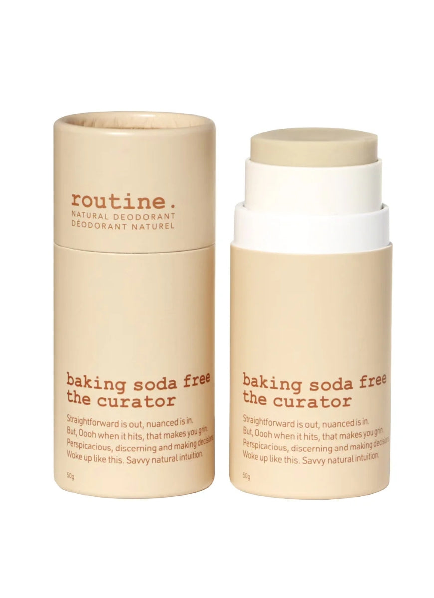 Routine The Curator 50G Natural Deodorant Stick Shown With Top Opened and Closed
