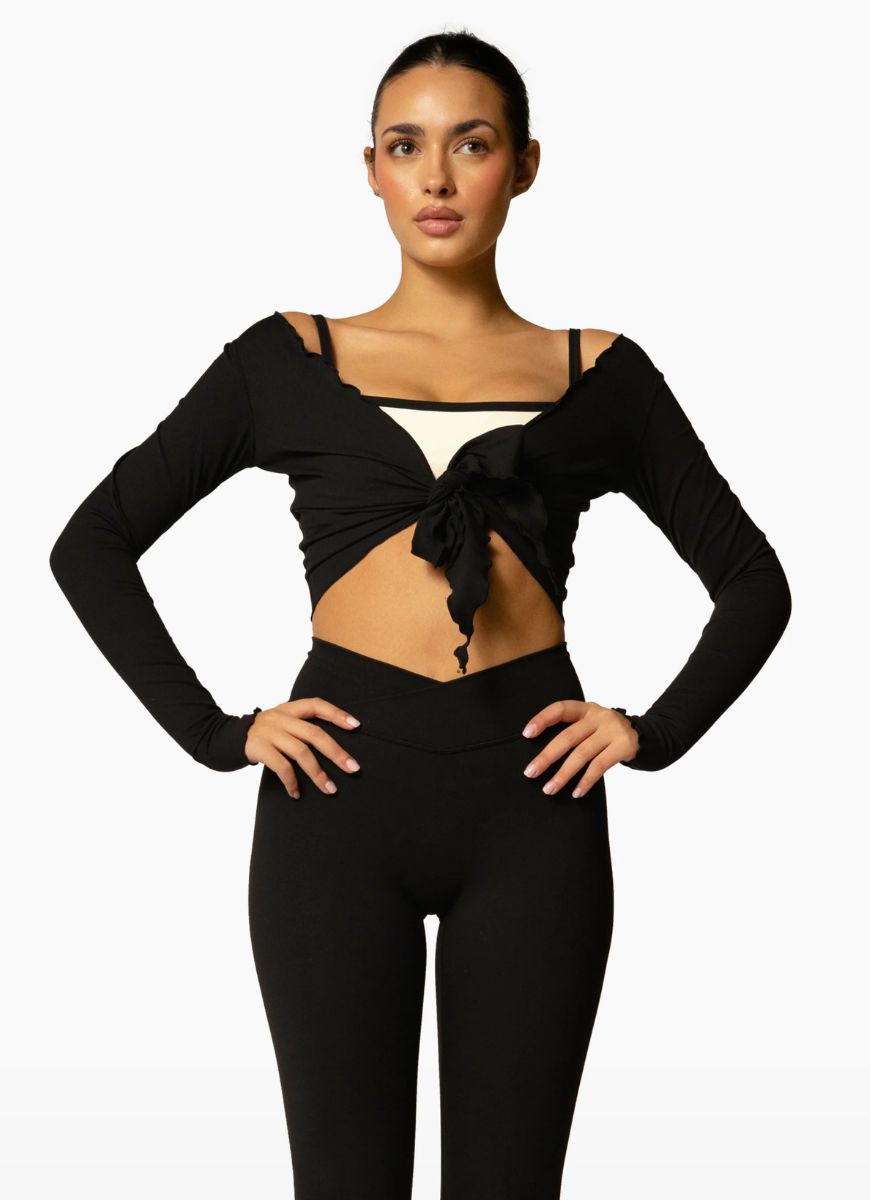 437 The Wrap Top in Black Front View