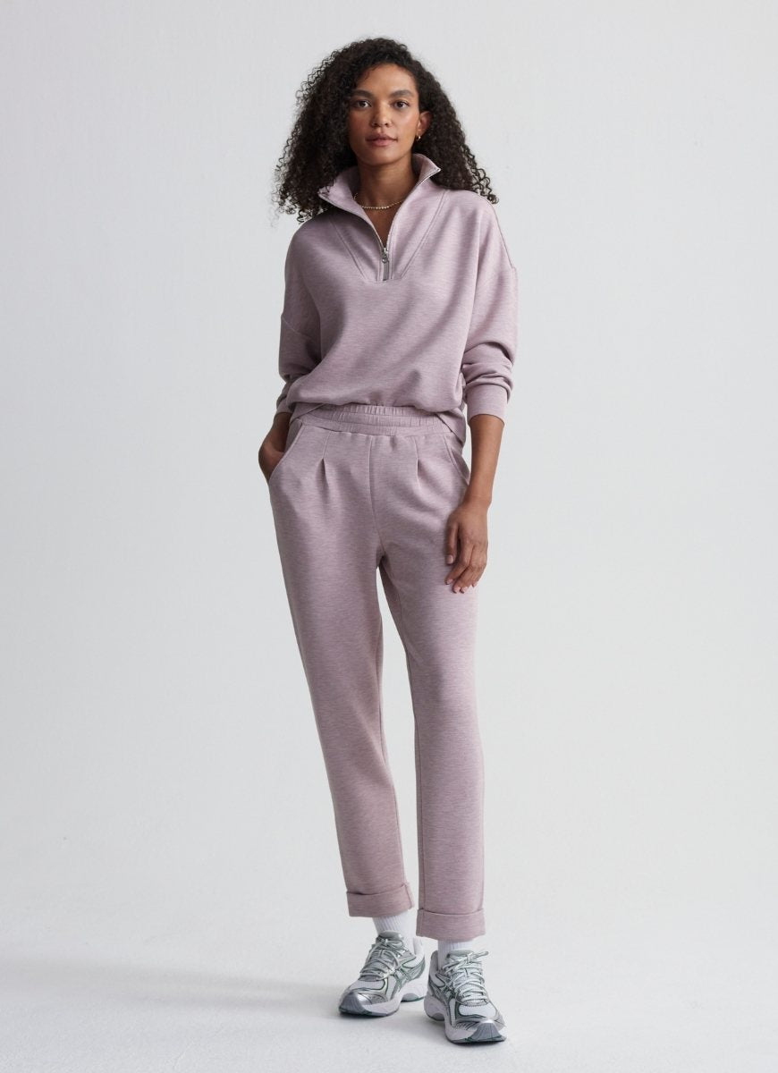 Varley The Rolled Cuff Pant 25” in Mauve Marl Full Length Front View