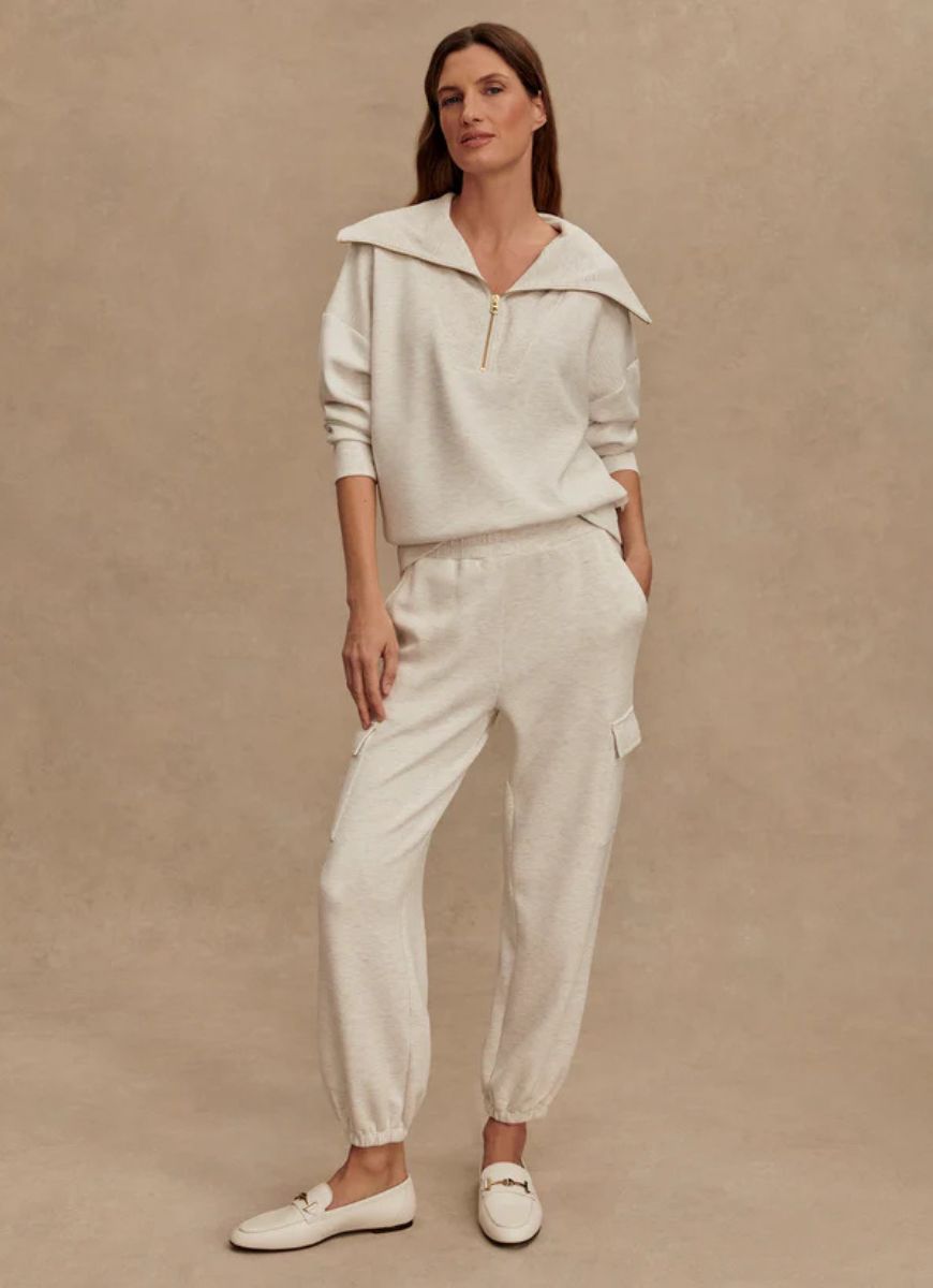 Varley The Cargo Pant 27.5” in Ivory Marl Full Length Front View