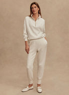 Varley The Slim Cuff Pant 25 in Ivory Marl Full Length Front View