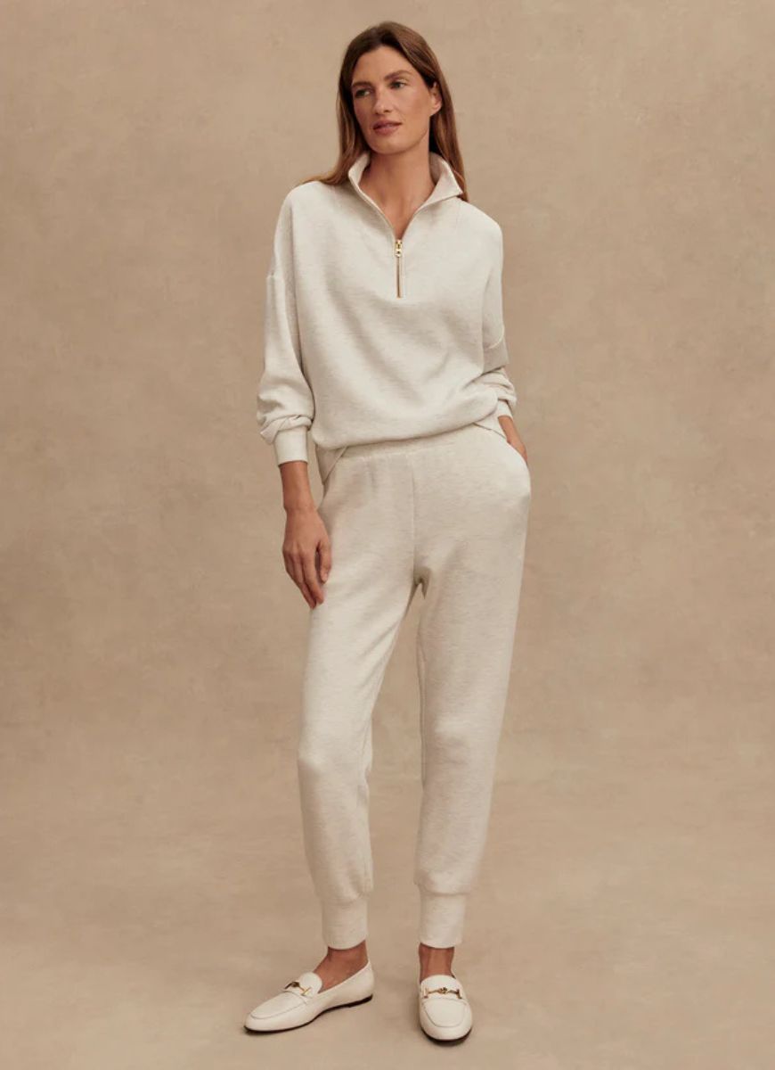 Varley The Slim Cuff Pant 25 in Ivory Marl Full Length Front View