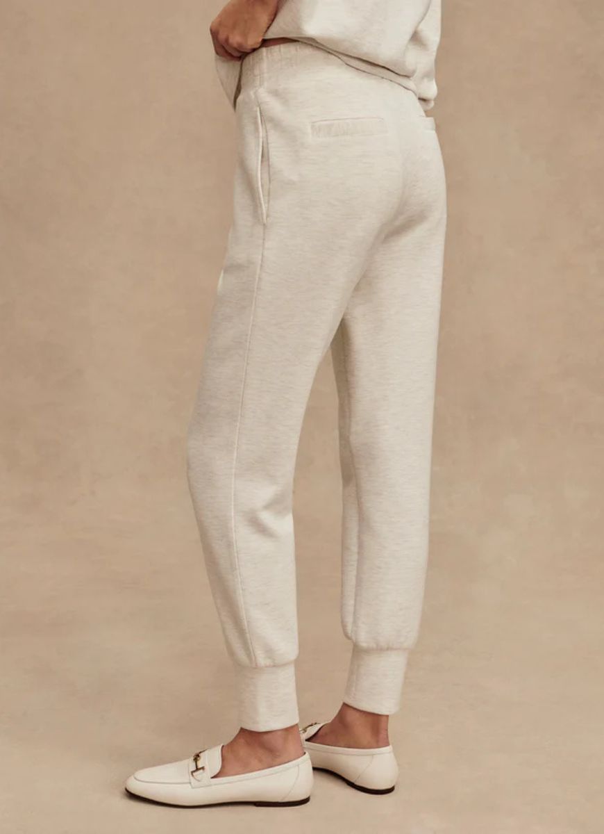 Varley The Slim Cuff Pant 25 in Ivory Marl Side and Back View