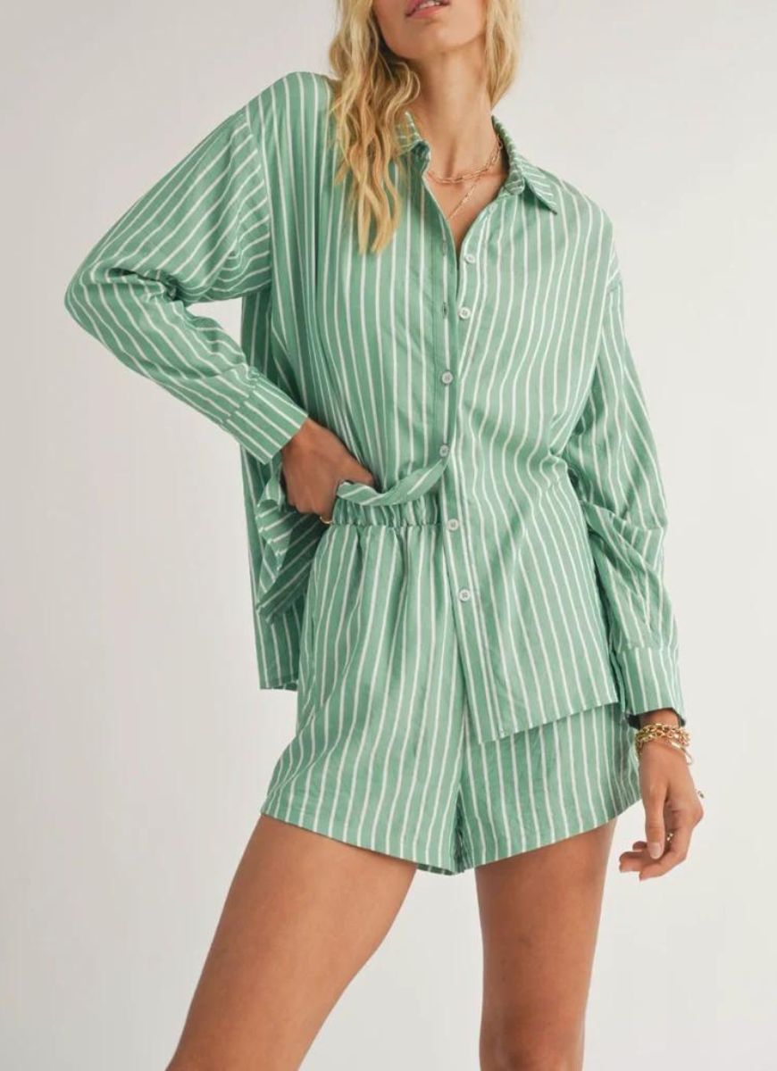 Sadie & Sage Traditions Striped Button Up Shirt in Green