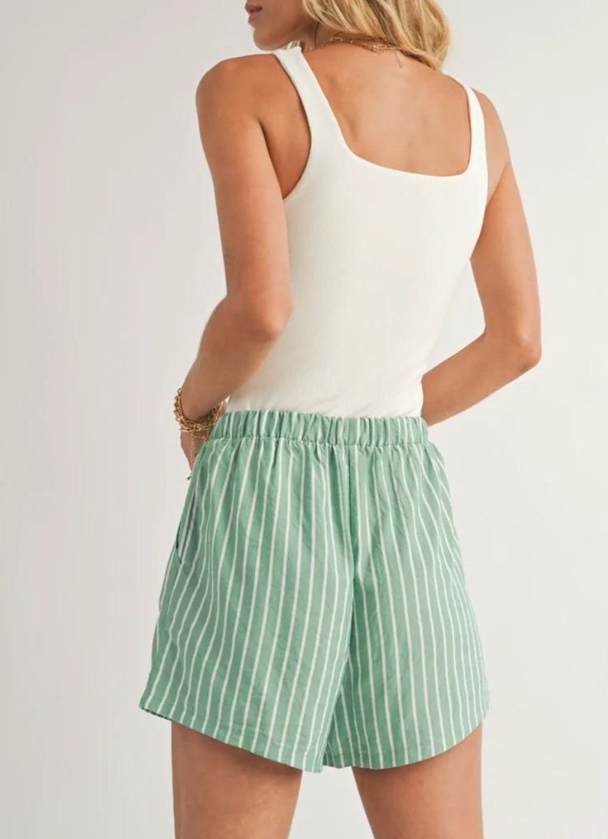 Sadie & Sage Traditions Striped Shorts in Green Back View