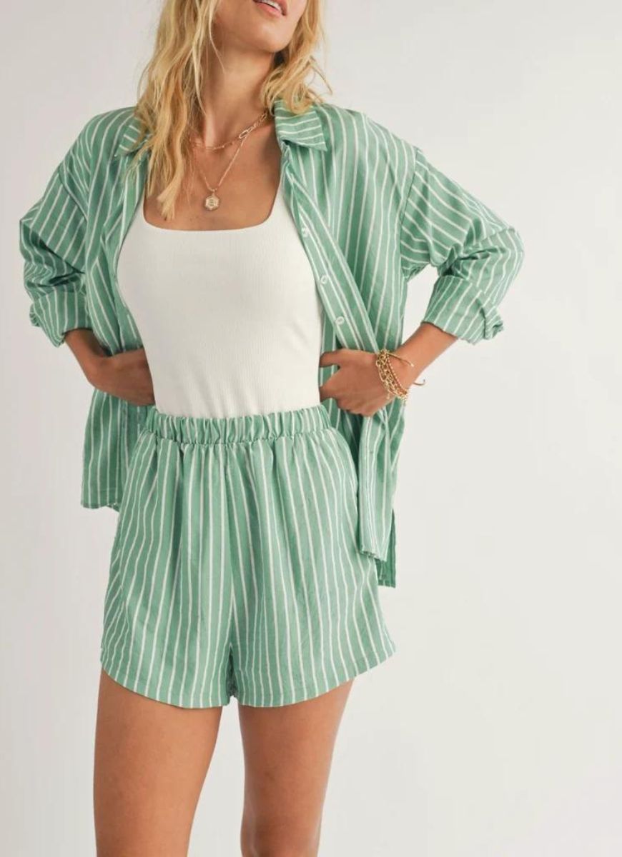 Sadie & Sage Traditions Striped Shorts in Green Front View