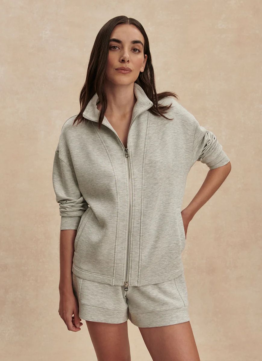 Varley Arlene Zip Through Sweatshirt in Light Grey Marl