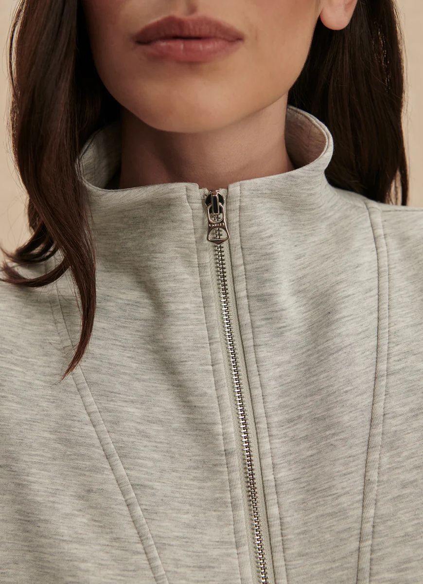 Varley Arlene Zip Through Sweatshirt in Light Grey Marl