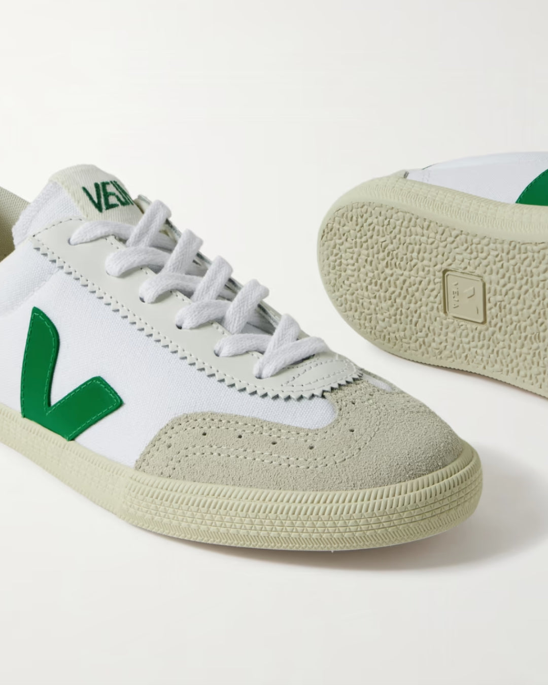 Veja Volley Canvas Sneaker in White/Emeraude