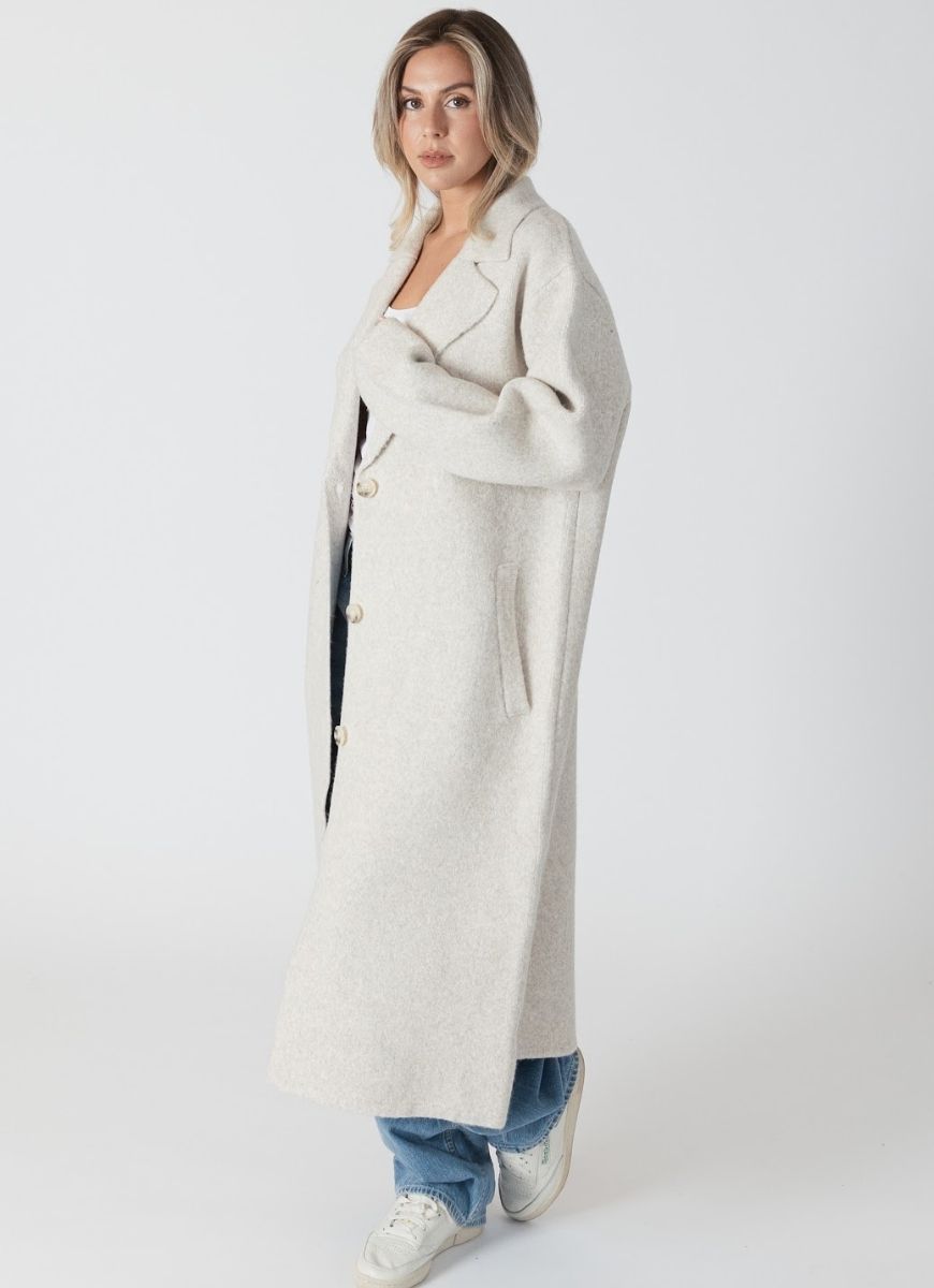 Lyla + Luxe Victoria Oversize Coat in Beige Side View