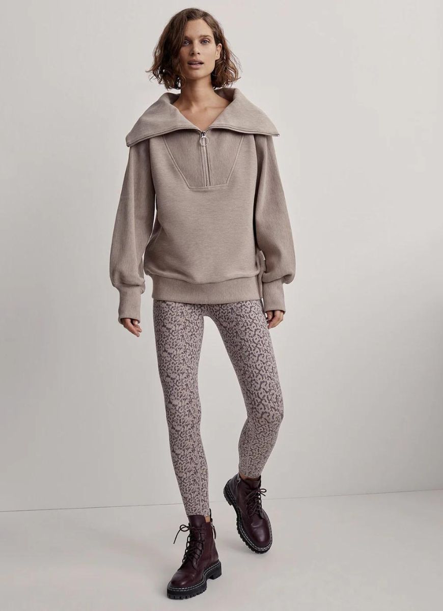 Varley Vine Half Zip Pullover in Taupe Marl Front View