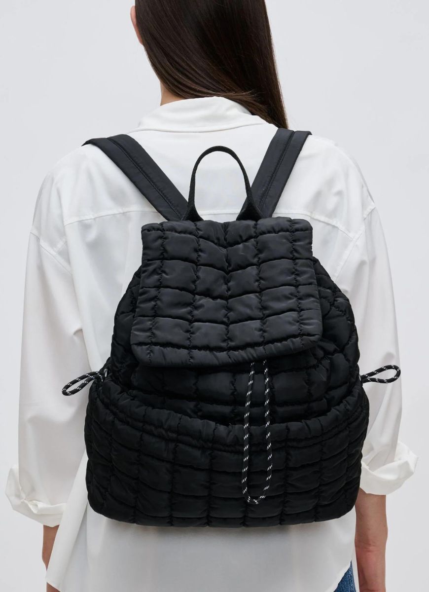 Sol and Selene Vitality Backpack in Black Back View Shown Worn with Two Straps