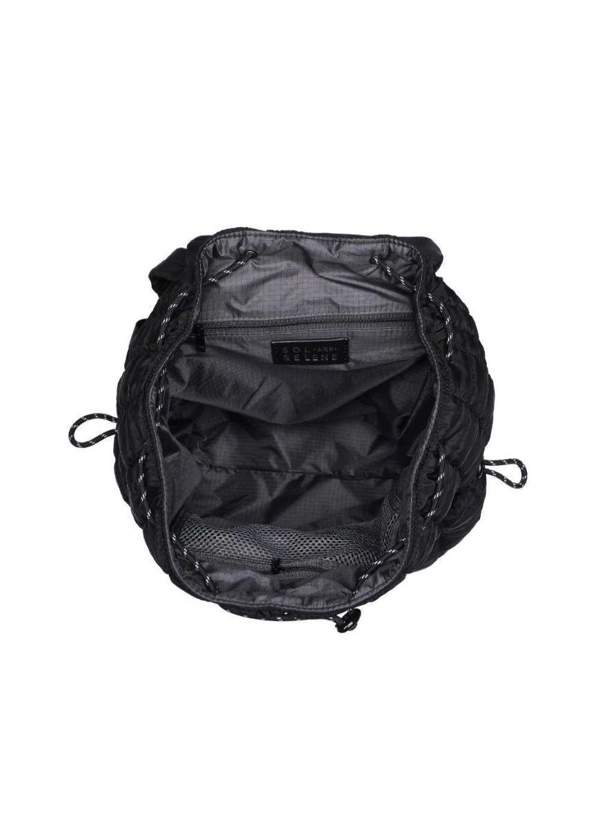 Sol and Selene Vitality Backpack in Black Top View Showing Inside