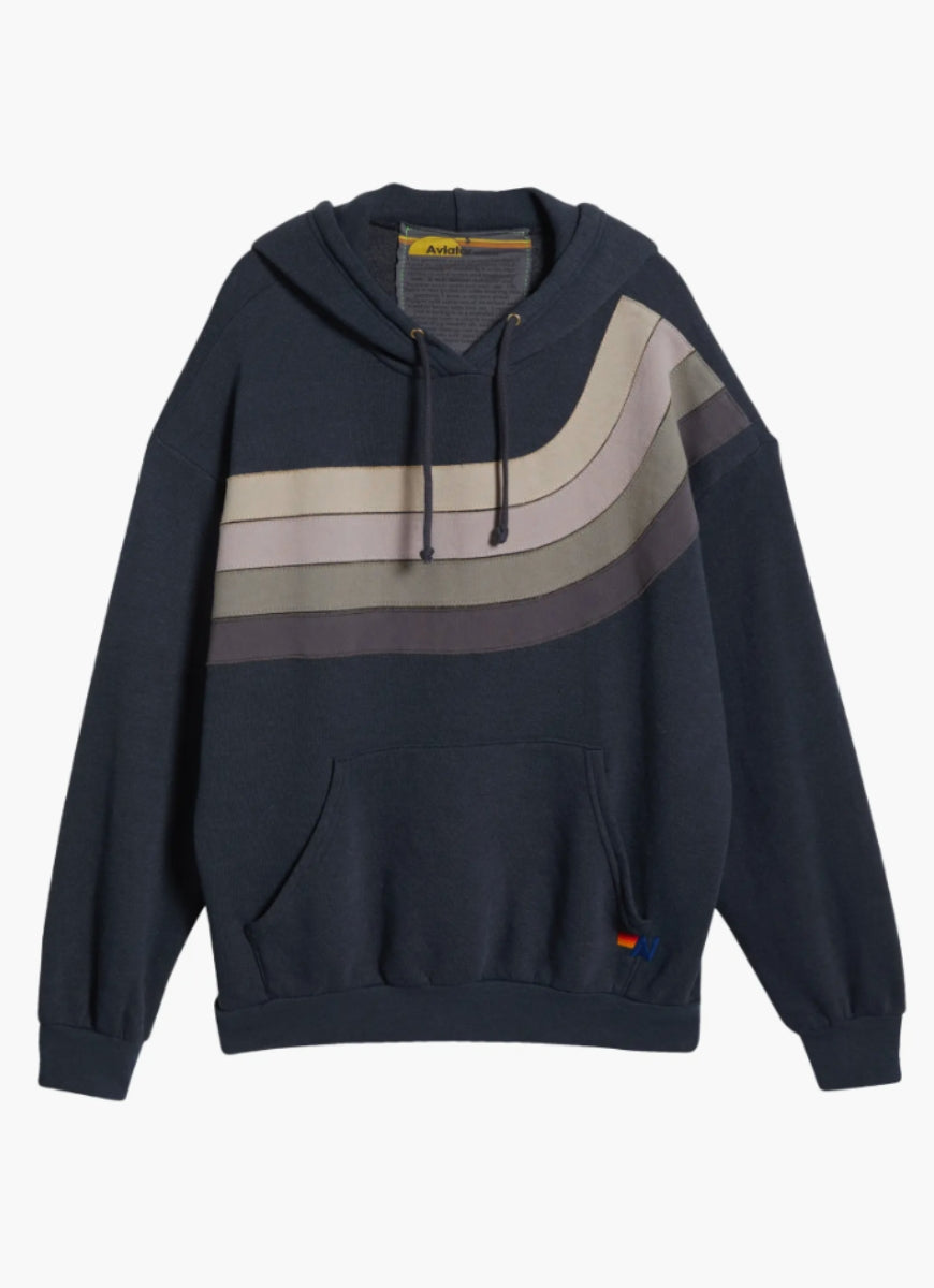 Aviator Nation Wave Stripe 4 Pullover Hoodie Relaxed in Charcoal Product Shot View