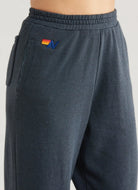 Aviator Nation Wide Leg Women’s Pocket Sweatpants in Charcoal Close Up View of Waistband