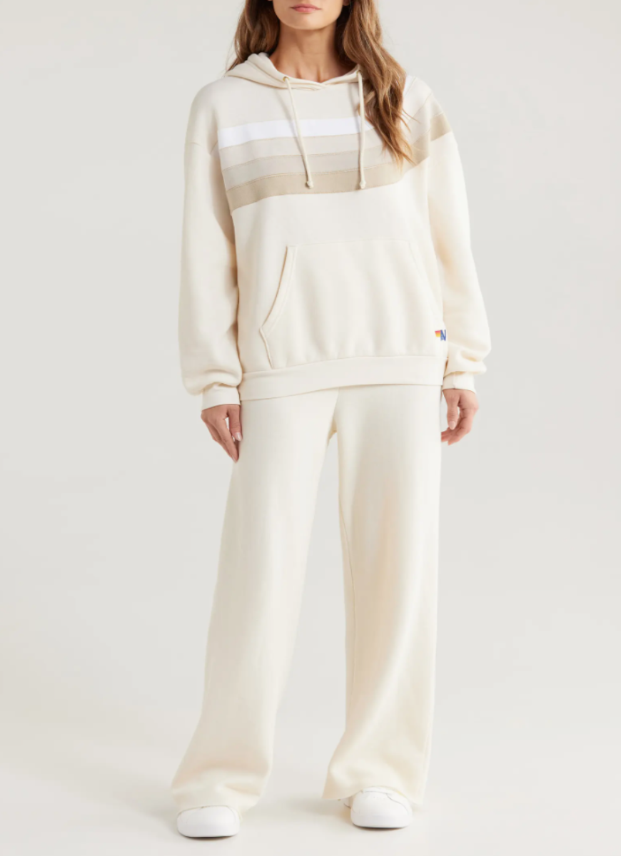 Aviator Nation Wide Leg Women’s Pocket Sweatpants in Vintage White Full Length Front View