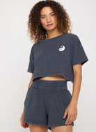 Spiritual Gangster Yin Yang Kaylee Crop Tee in Vintage Black