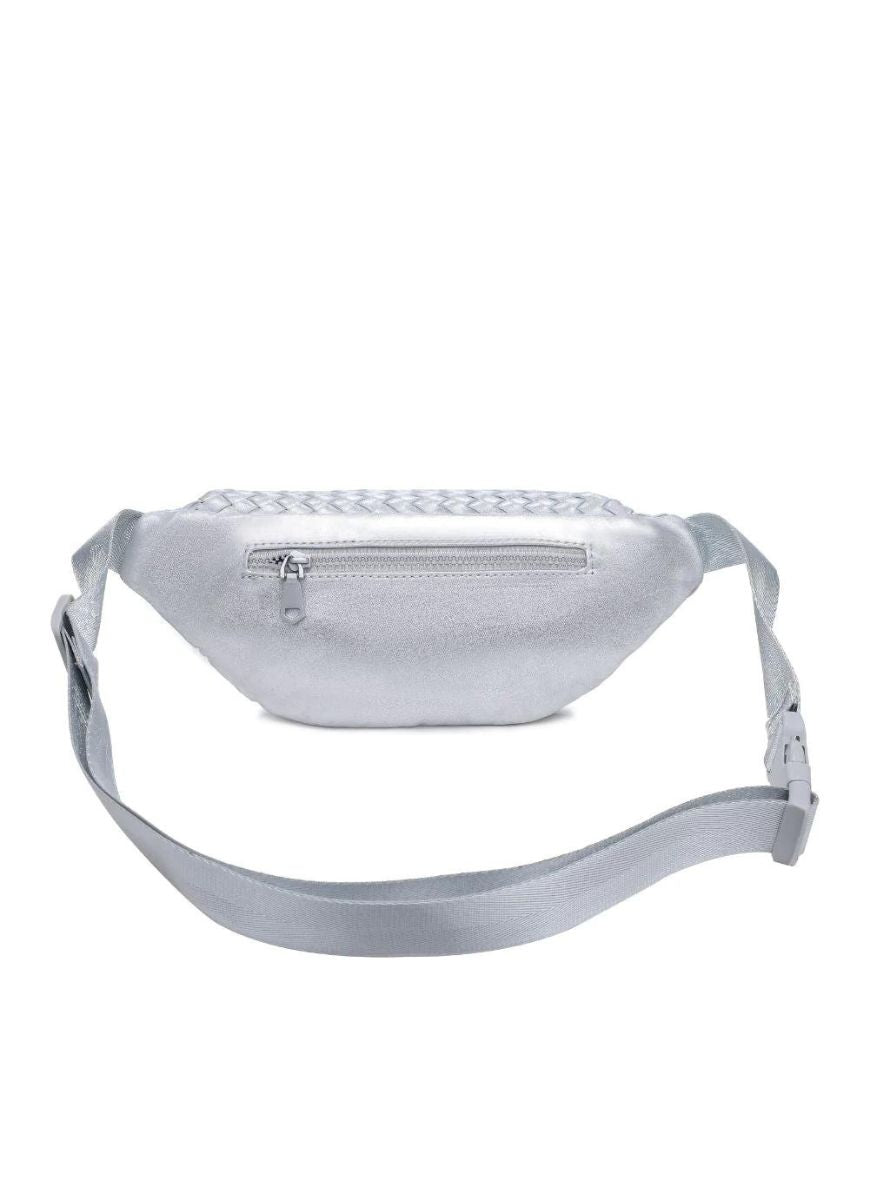 Sol and Selene Aim High Belt Bag in Silver Back View Showing Zipper