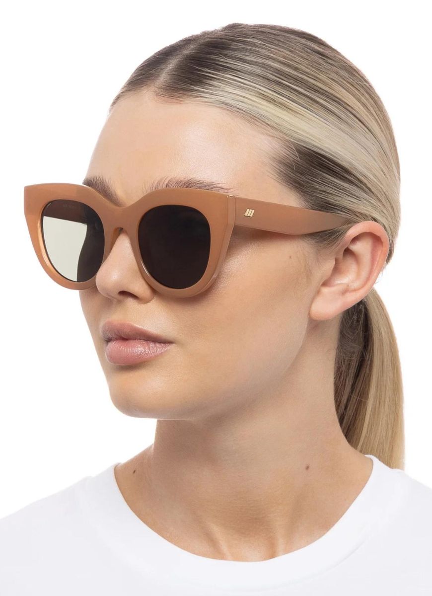 Le Specs Air Heart Polarized Sunglasses in Caramel Side View Shown on Model