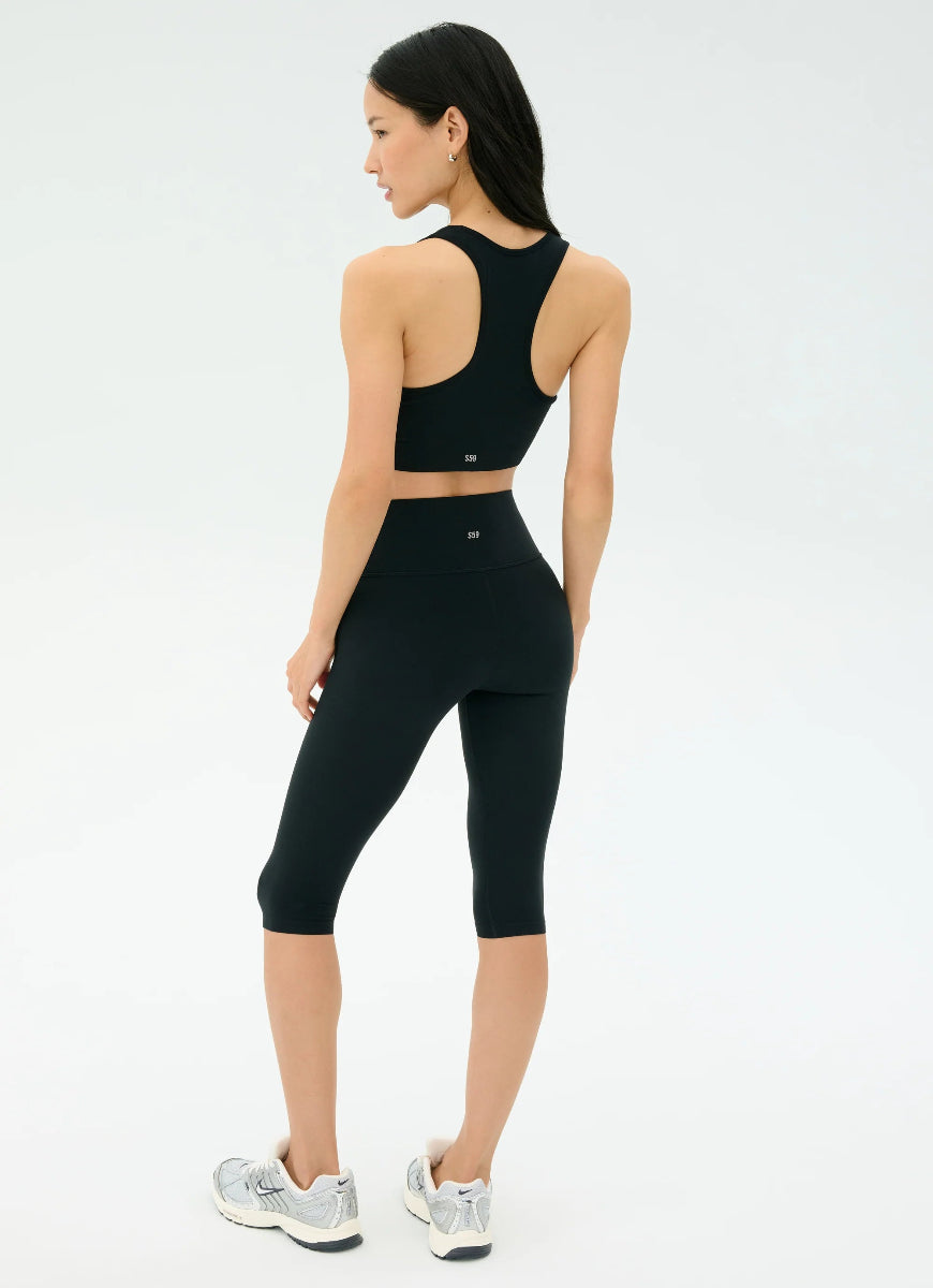 Splits59 Airweight Sports Bra With Ruching in Black Full Length Back View