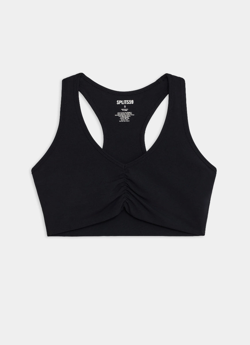 Splits59 Airweight Sports Bra With Ruching in Black Product Shot View