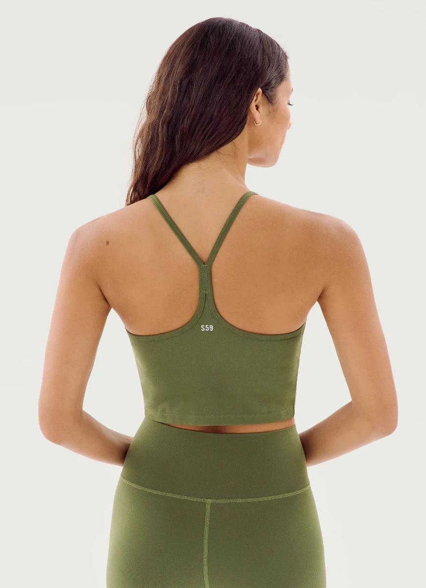 Splits59 Airweight Crop Tank Top in Olive Back View