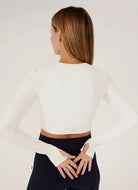 Splits59 Airweight Long Sleeve Crop Top in White Waist Up Back View