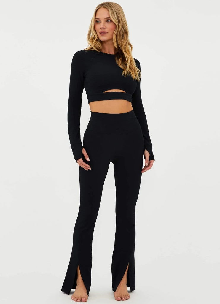 BEACH RIOT Alani Pant in Black Waffle Front View