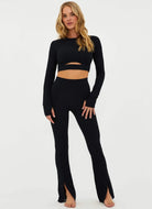 BEACH RIOT Alani Pant in Black Waffle Full Front View
