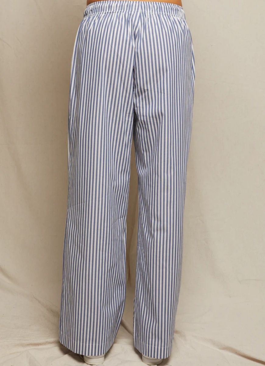 perfectwhitetee Andi Cotton Poplin Stripe Pant in Chambray Stripe Back View