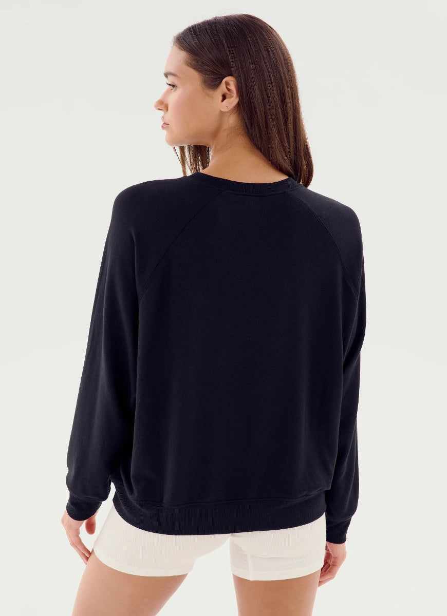 Splits59 Andie Oversized Fleece Sweatshirt in Black Back View