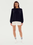 Splits59 Andie Oversized Fleece Sweatshirt in Black Full Length Front View