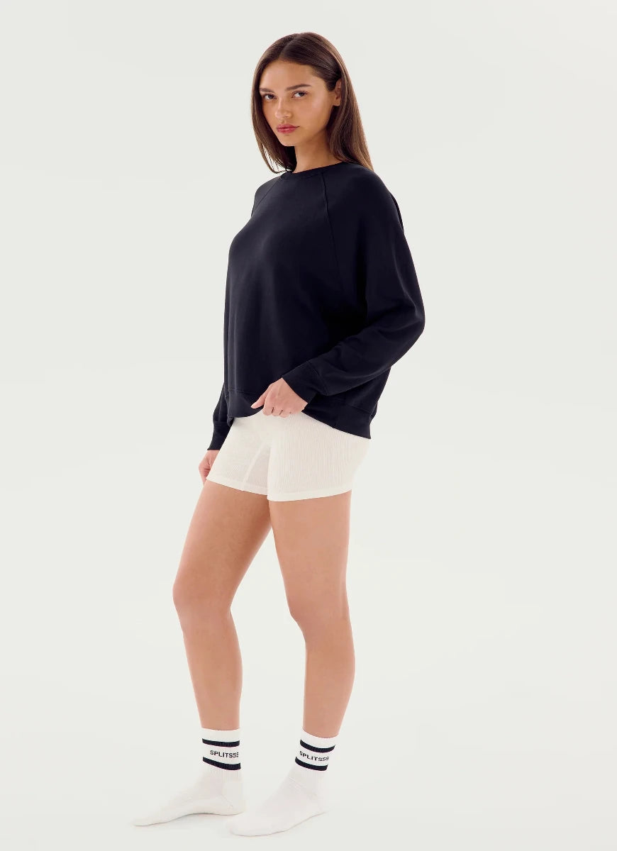 Splits59 Andie Oversized Fleece Sweatshirt in Black Full Length Side View