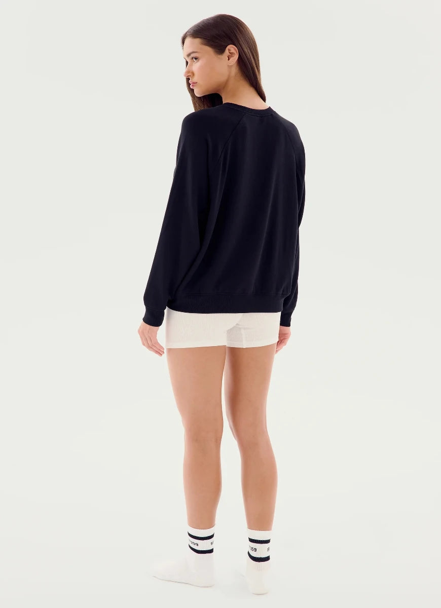 Splits59 Andie Oversized Fleece Sweatshirt in Black Full Length Back View