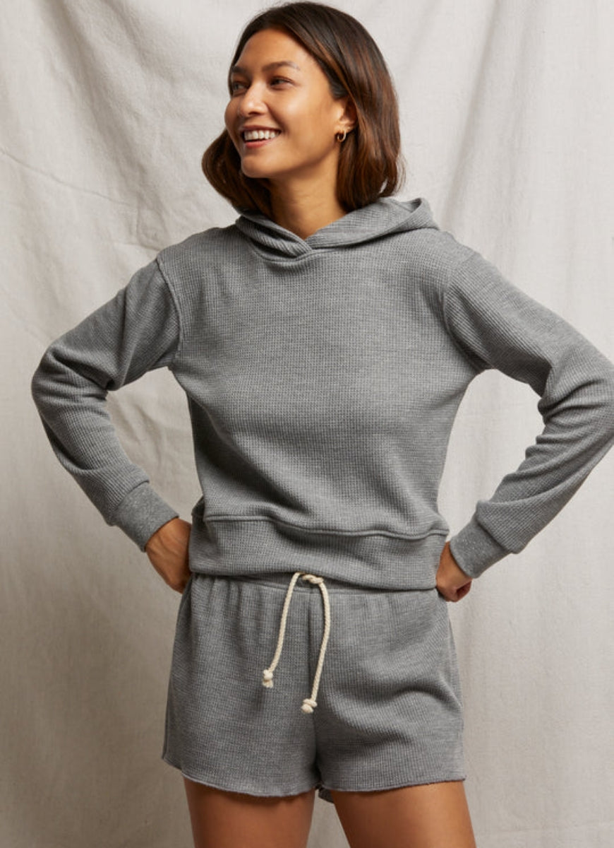 perfectwhitetee Azalia Waffle Hoodie in Heather Grey Front View