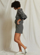 perfectwhitetee Bennie French Terry Short in Black/Natural Stripe Side View