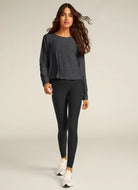 Beyond Yoga Featherweight Daydreamer Pullover in Black Charcoal Full Length Front View