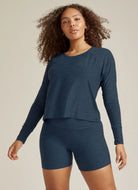 Beyond Yoga Featherweight Daydreamer Pullover in Nocturnal Navy Front View