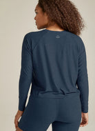 Beyond Yoga Featherweight Daydreamer Pullover in Nocturnal Navy Back View