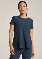 Beyond Yoga Featherweight On The Down Low Tee in Nocturnal Navy Front View