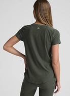 Beyond Yoga Featherweight On The Down Low Tee in Dusty Forest Heather Back View