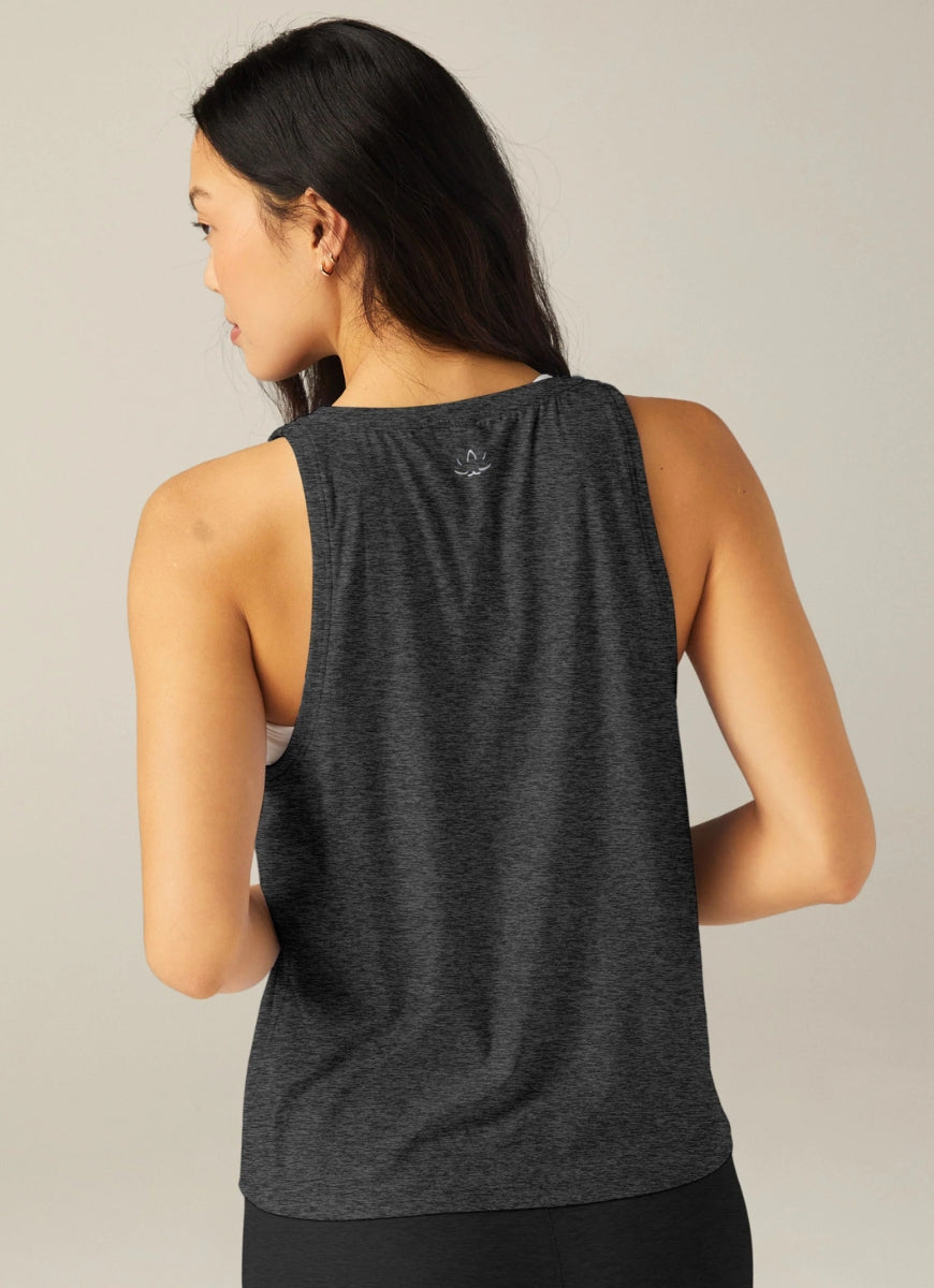 Beyond Yoga Featherweight Rebalance Tank Top in Black Charcoal Back View