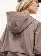 Beyond Yoga Limitless Hooded Jacket in Rosey Taupe Close Up Back View of Hood