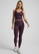 Beyond Yoga Spacedye Caught In The Midi High Waisted Legging Brilliant Blackberry Heather Full Length Front View