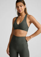Beyond Yoga Spacedye Lift Your Spirits Sports Bra in Dusty Forest Heather