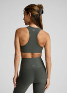 Beyond Yoga Spacedye Lift Your Spirits Sports Bra in Dusty Forest Heather Back View