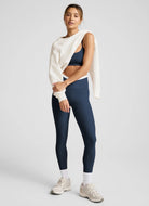 Beyond Yoga Spacedye Outlines High Waisted Midi Legging in Navy Full Length Front View