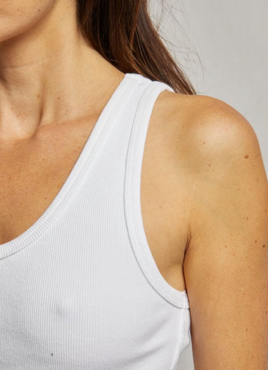 perfectwhitetee Blondie Tank Top in White Close Up Front View