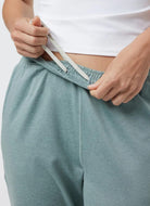Vuori Boyfriend Jogger in Pistachio Heather Close Up View
